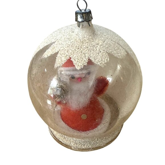 Vintage Glass Ornament Santa Claus Diorama Globe Mica Accents 3" West Germany - Picture 2 of 5